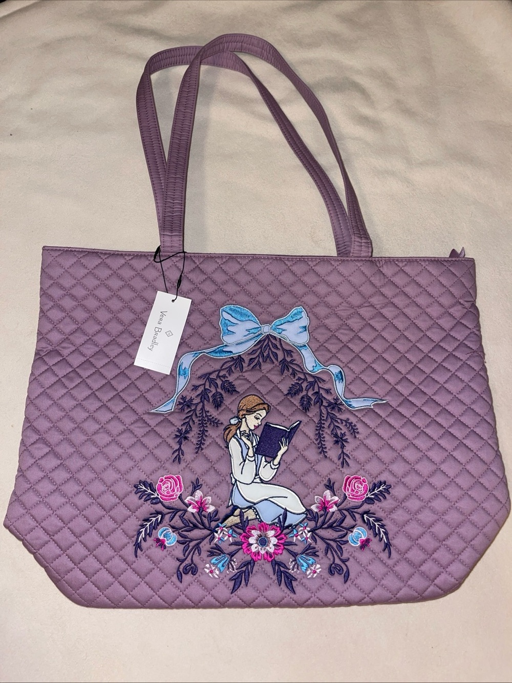 Disney Lavender‎ Quilted Tote with Belle Storybook Embroidery